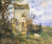 Camille Pissarro Farmhouse in front of women and sheep oil painting reproduction